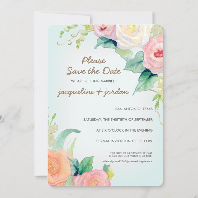 Invitación Guardar los Rosas florales de acuarela moderna de  (Anverso)