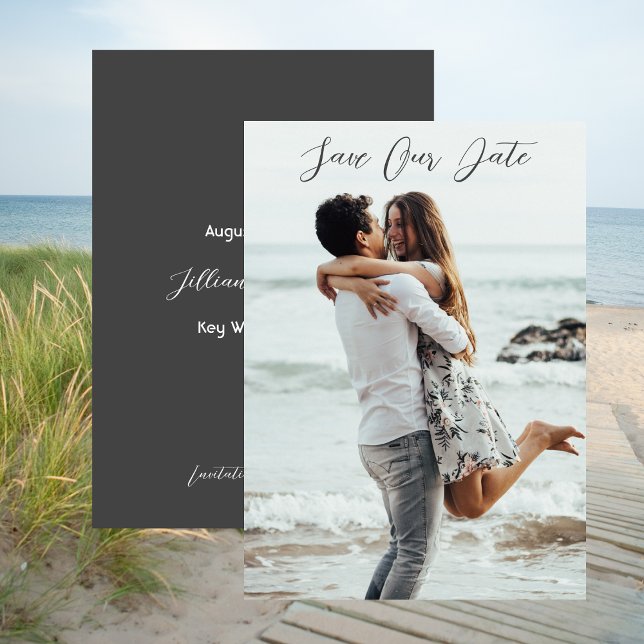 Invitación Guardar nuestra cita Boda fotográfico (Photo Save Our Date Wedding Announcement Black)