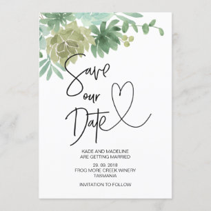 Invitación Guardar nuestra cita Verde Suculento Boda