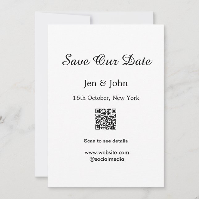 Invitación Guardar nuestra fecha Escanea QR para detalles nom (Anverso)