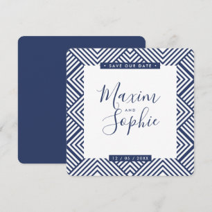Invitación GUARDAR NUESTRA FECHA simple geo moderno boda azul