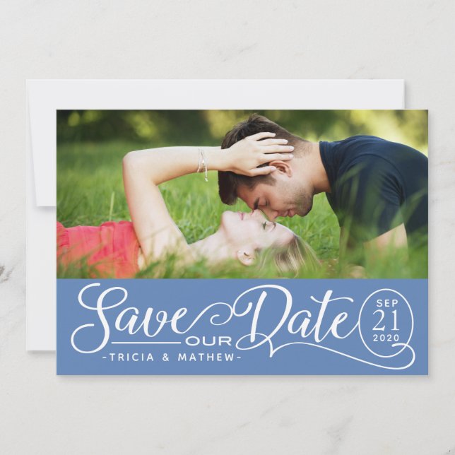 Invitación Guardar nuestro Boda de fechas | Guión elegante (Anverso)