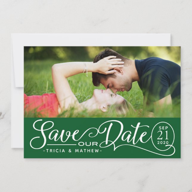 Invitación Guardar nuestro Boda de fechas | Guión elegante (Anverso)