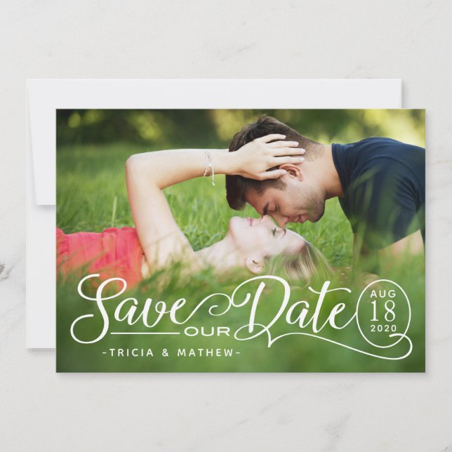 Invitación Guardar nuestro Boda de fechas | Guión elegante (Anverso)