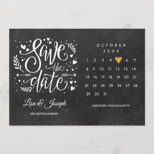 Invitación Guarde el cuadro de diálogo Gold Heart Date Calend