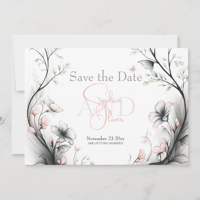 Invitación Guarde la Fecha | Floral delicada y caprichosa de  (Anverso)