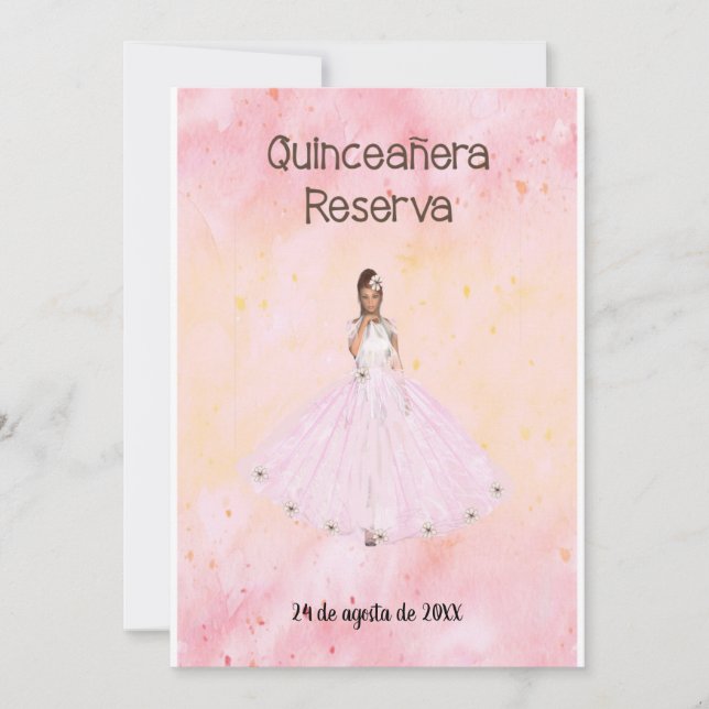 Invitación Guarde la fecha Quinceañera en español Rosa (Anverso)