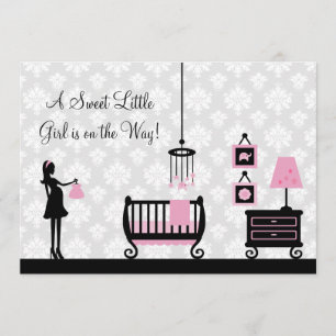 Invitación Guardería rosa Damask Baby Shower:Invitación