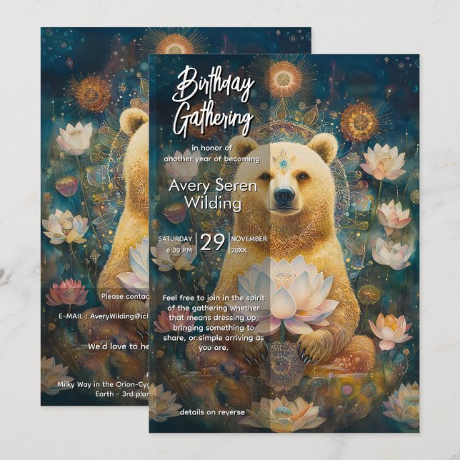 Invitación Guardián Dorado | Diseño de Oso (Anverso / Reverso)