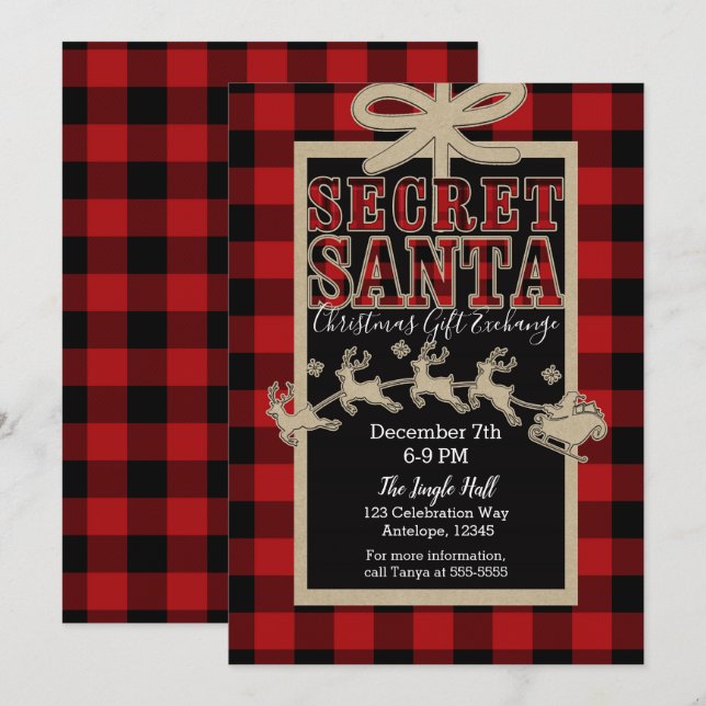 Invitación Guarnición y Kraft de la festividad roja de Santa  (Anverso / Reverso)