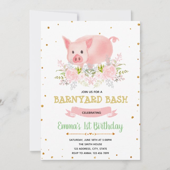 Invitación guarra del cumpleaños de la granja del (Anverso)