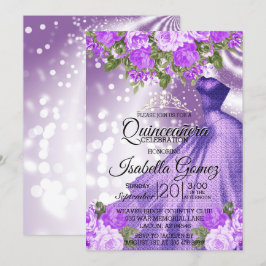 Invitación Guata y flores púrpura de Quinceañera