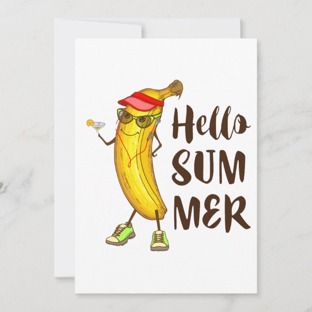 Invitación Guay Banana Hello Summer Funny Fruta Tropical (Anverso)