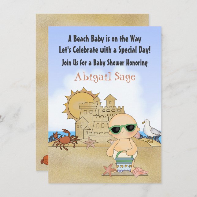 Invitación Guay Beach Baby and Sandcastle Neutral Baby Shower (Anverso / Reverso)