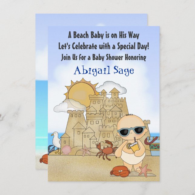 Invitación Guay Beach Baby Sandcastle Boys Baby Shower (Anverso / Reverso)