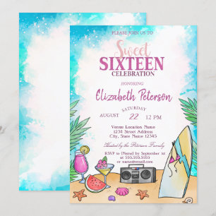 Invitación Guay Beach Cocktail Fruits Summer Sweet 16 Fiesta