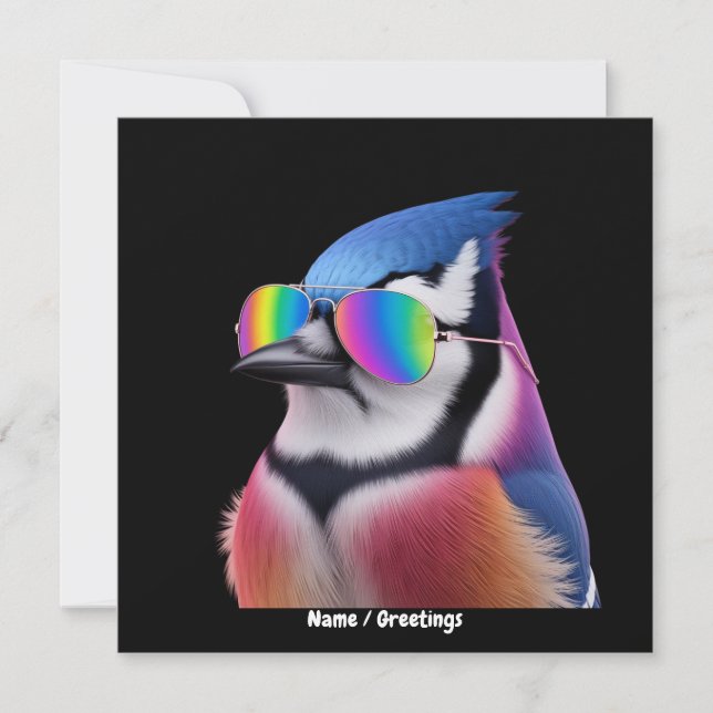 Invitación Guay Blue Jay Bird con gafas de sol Retro (Anverso)