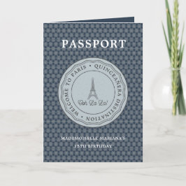 Invitación Guay Blue Paris Passport Con Imagen Quinceañera