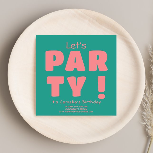 Invitación Guay Bold Pink Lets Part Typography Retro Cumpleañ (Subido por el creador)