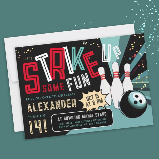Invitación Guay Bowling Hagamos huelga de Fiesta Red Black Sp (Subido por el creador)