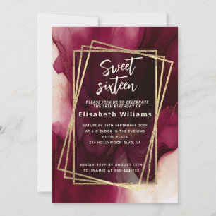 Invitación Guay burgundy Abstract alcohol tinta geométrica