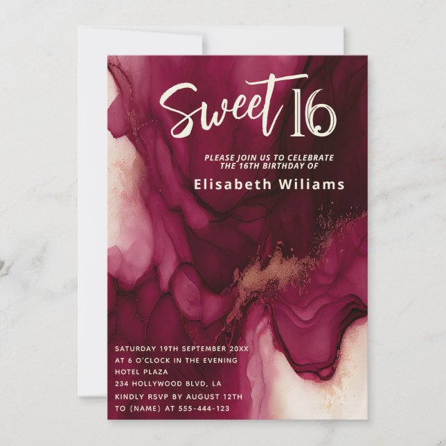 Invitación Guay burgundy Resumen de tinta para alcohol (Anverso)