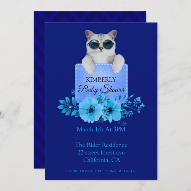 Invitación Guay Cat En El Bolsillo De Baby Shower (Anverso / Reverso)