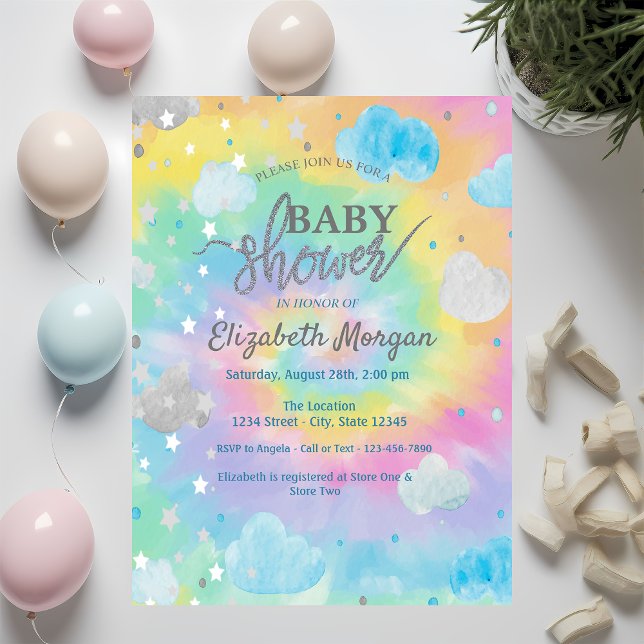Invitación Guay Cute Stars & Clouds Tie Dye Baby Shower (Subido por el creador)