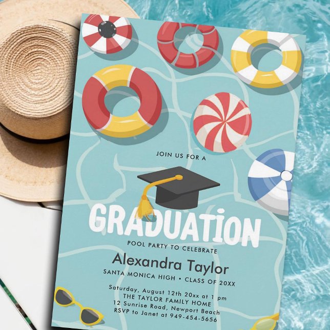 Invitación Guay de diversión de la escuela secundaria Fiesta  (graduation pool party invitation gender neutral high school college university 5th 8th grade modern)