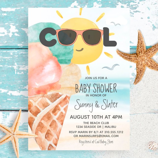 Invitación Guay de verano | Baby Shower Tropical Beach Ice Cr (Subido por el creador)