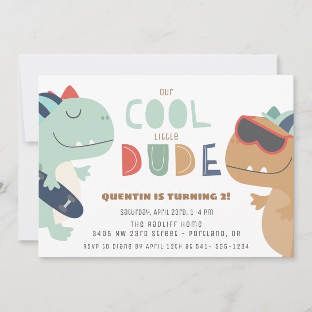 Invitación Guay Dude Dinosaur Boys fiesta de cumpleaños (Anverso)