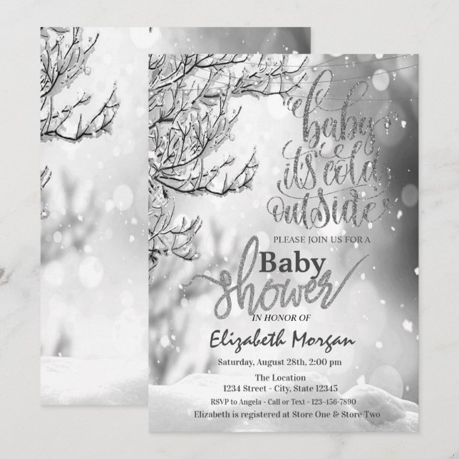 Invitación Guay está frío fuera del Baby Shower del árbol de  (Anverso / Reverso)