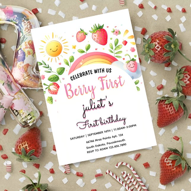 Invitación Guay fresa berry primer fiesta primer cumpleaños (Subido por el creador)