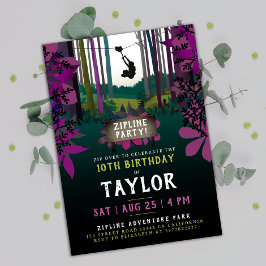Invitación Guay Fun Zipline Purple Forest Birday Adventure