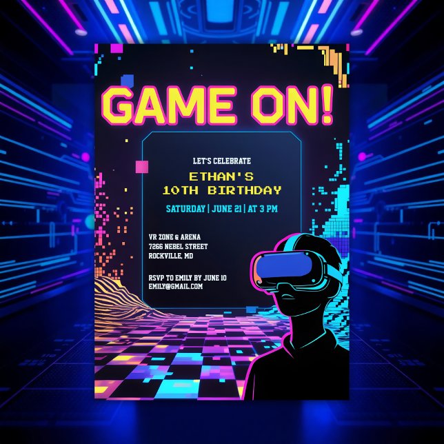 Invitación Guay Gamer Fiesta Glitch Theme VR Cumpleaños (Cool Gamer Party Glitch Theme VR Birthday Invitation)