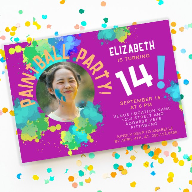 Invitación Guay Girly Colorful Paintball Splatters Adolescent (Subido por el creador)