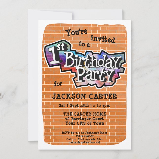 Invitación Guay Graffiti Art 1er cumpleaños (Anverso)