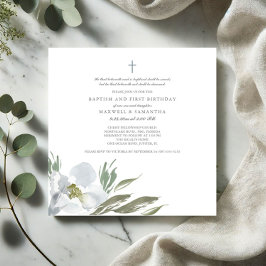 Invitación Guay Gris Watercolor Florals Twins Baptism