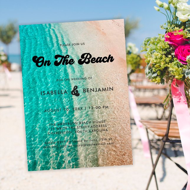Invitación Guay Groovy En La Boda De Destino De La Playa (Subido por el creador)