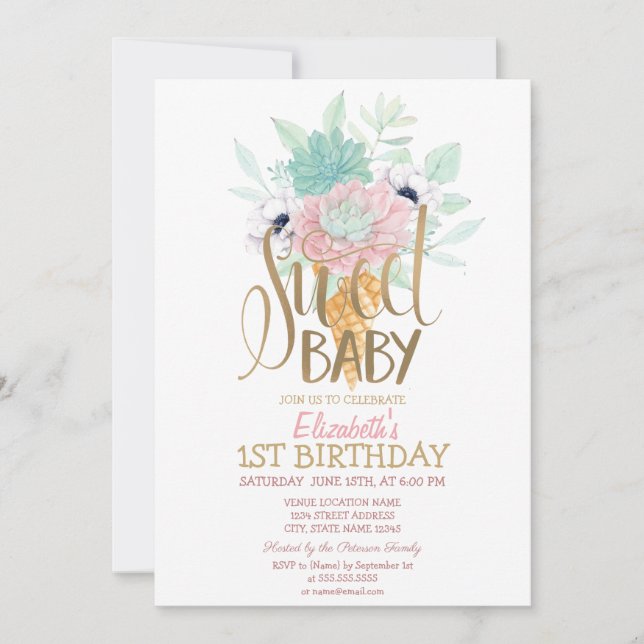 Invitación Guay Ice Cream Cactus Striped Cumpleaños (Anverso)