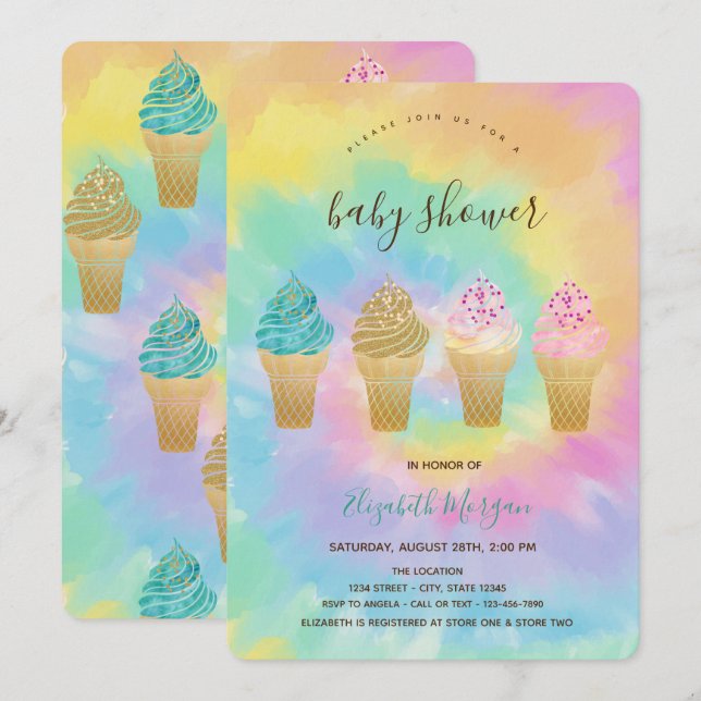 Invitación Guay Ice Creams Colorful Tye Baby Shower (Anverso / Reverso)