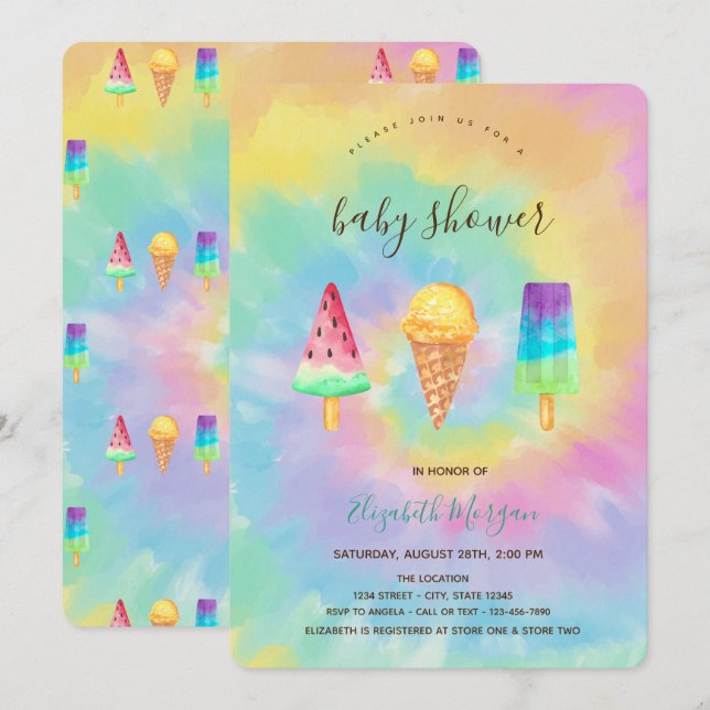 Invitación Guay Ice Creams Summer Tye Baby Shower (Anverso / Reverso)