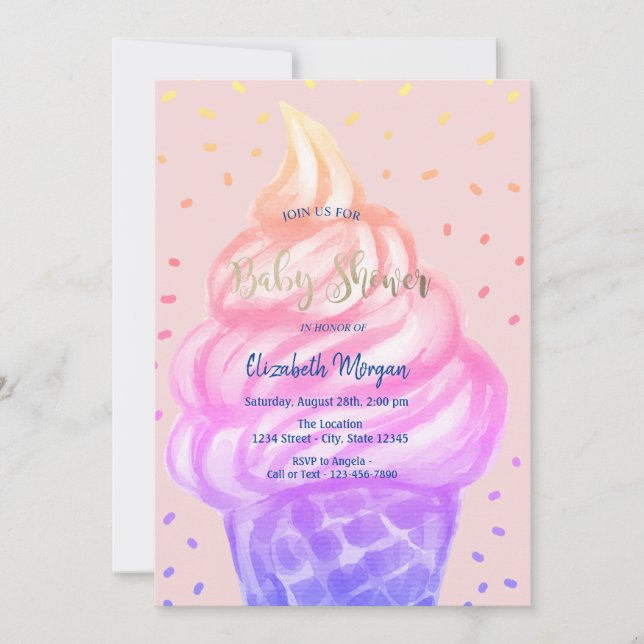 Invitación Guay Ice crema Cone Pink Baby Shower (Anverso)