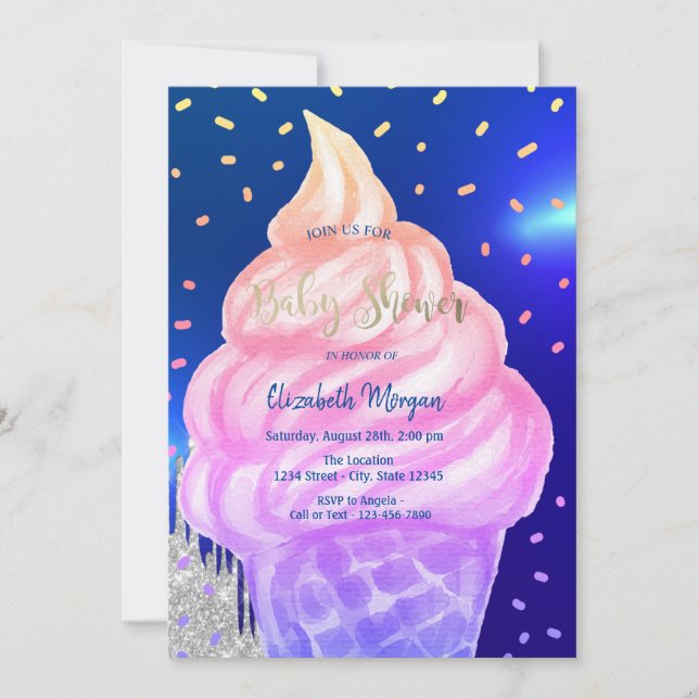 Invitación Guay Ice crema Cone Royal Blue Baby Shower (Anverso)