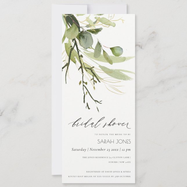 INVITACIÓN GUAY LEAFY GREEN FOLIAGE WATERCOLOR BRIDAL DUCHA (Anverso)