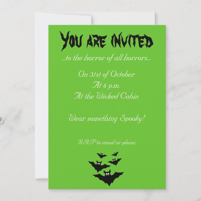 Invitación Guay lindos bates voladores Halloween verde (Anverso)