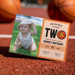Invitación Guay Little Baller Basketball Photo 2º cumpleaños
