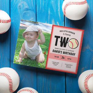Invitación Guay Little Slugger Baseball Photo 2º cumpleaños