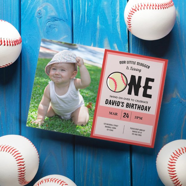 Invitación Guay Little Slugger Baseball Photo First Birthday (Subido por el creador)