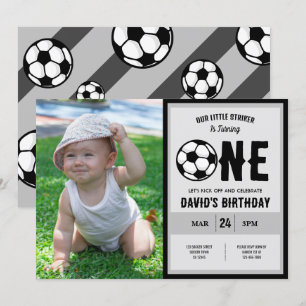 Invitación Guay Little Striker Soccer Photo 1er cumpleaños